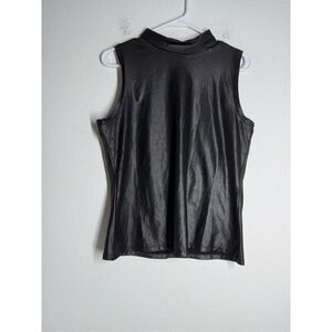 Olivia Jordan Sleeves Mock Neck Shiny Tank Top Black Size L